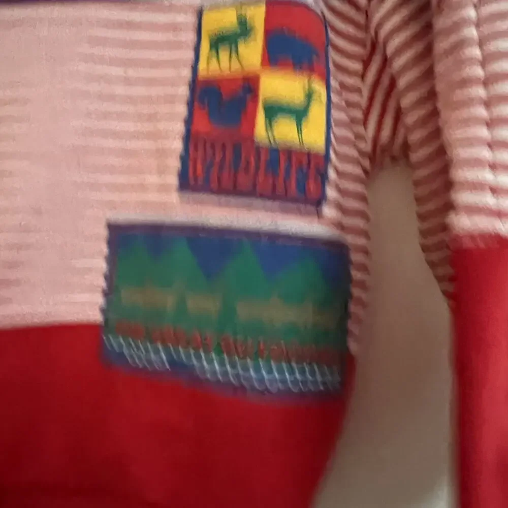 Vintage Red Striped Wildlife Pullover